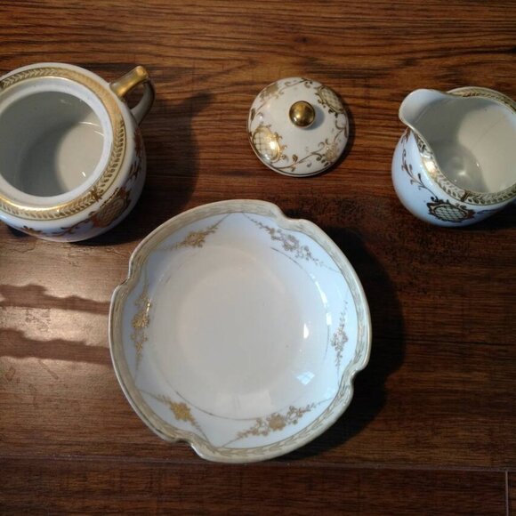 Antique Noritake Cream and Sugar Set with Small Bowl Vintage Hand Painted Nippon - Picture 5 of 11